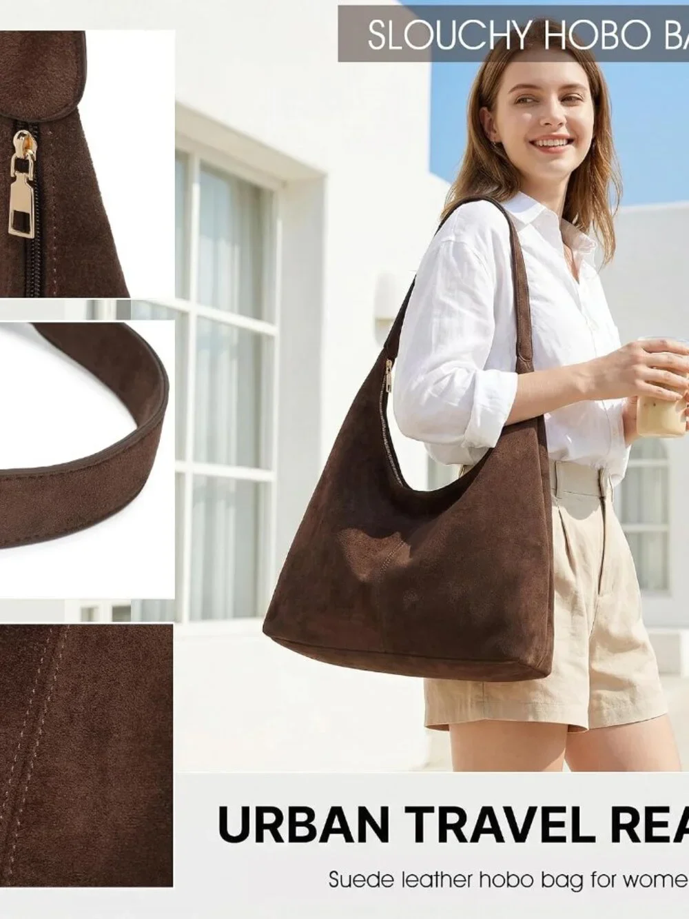Slouchy Suede Hobo bag for Women Casual Shoulder Bag Soft Cresent Tote Purse Han